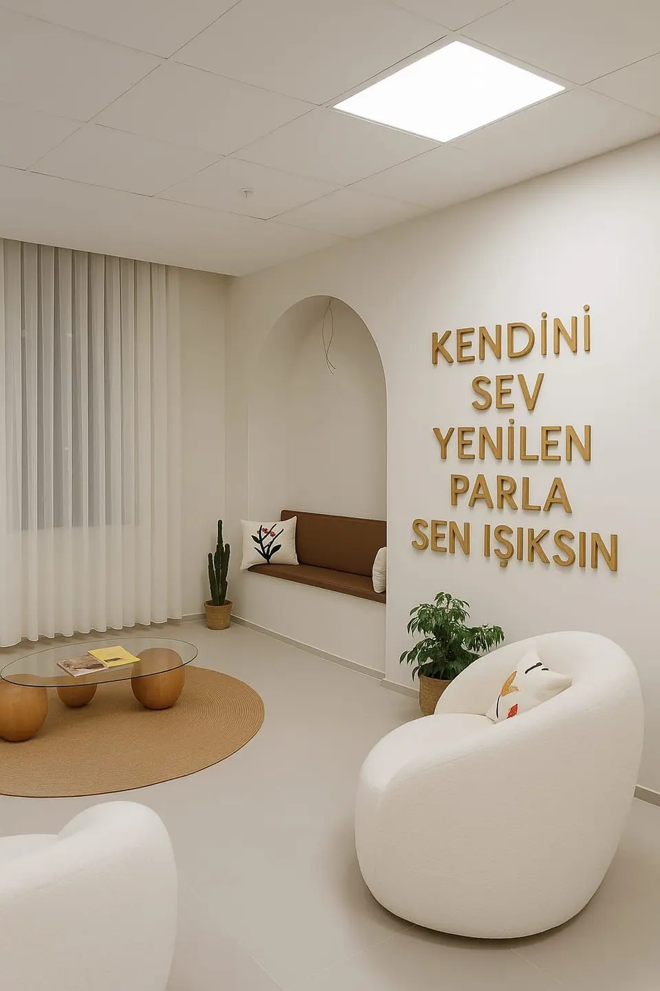 Salonun içi ve duvar yazısı